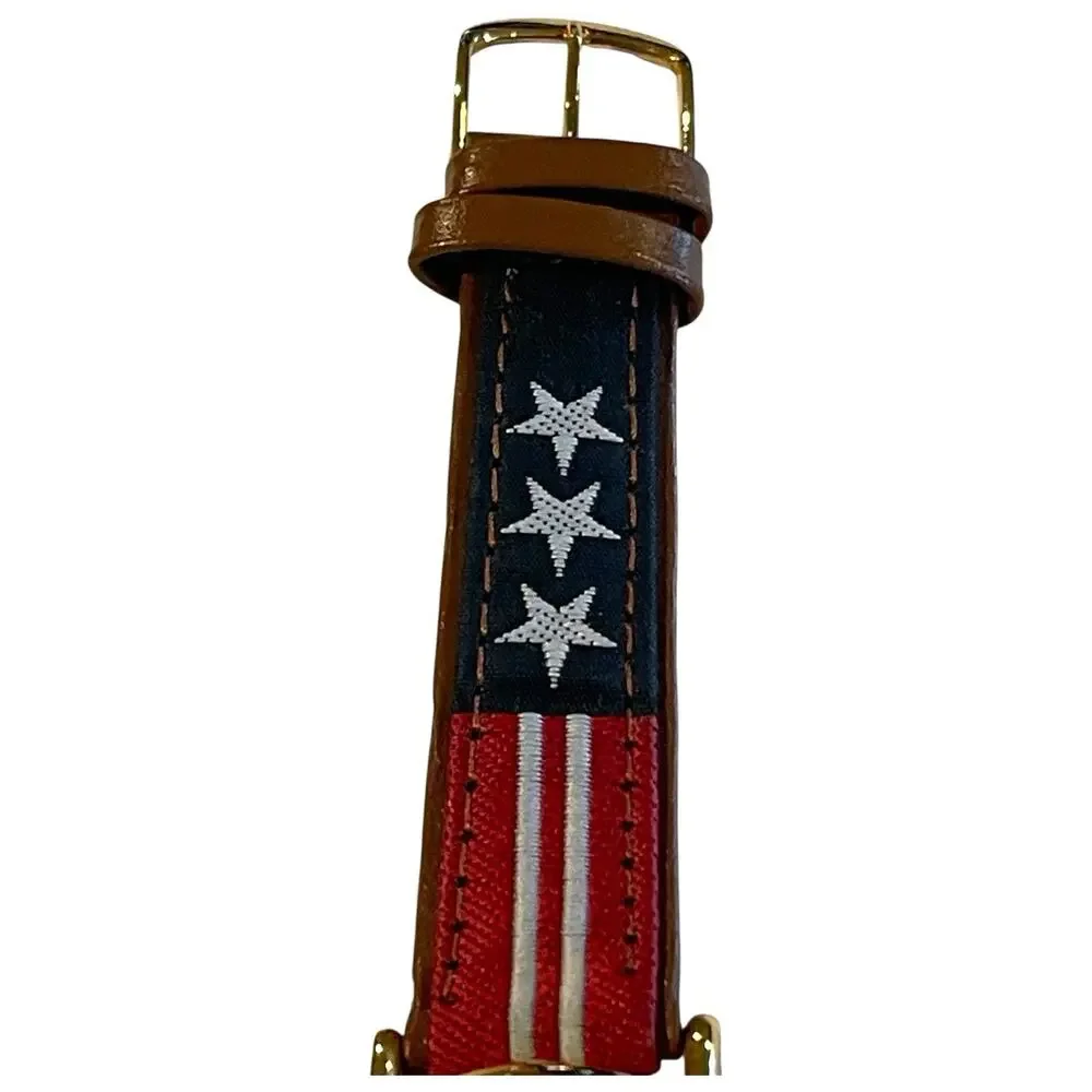 Unisex VALDAWN American Flag Patriotic 4th of July Gold Tone Watch, 33mm Leather